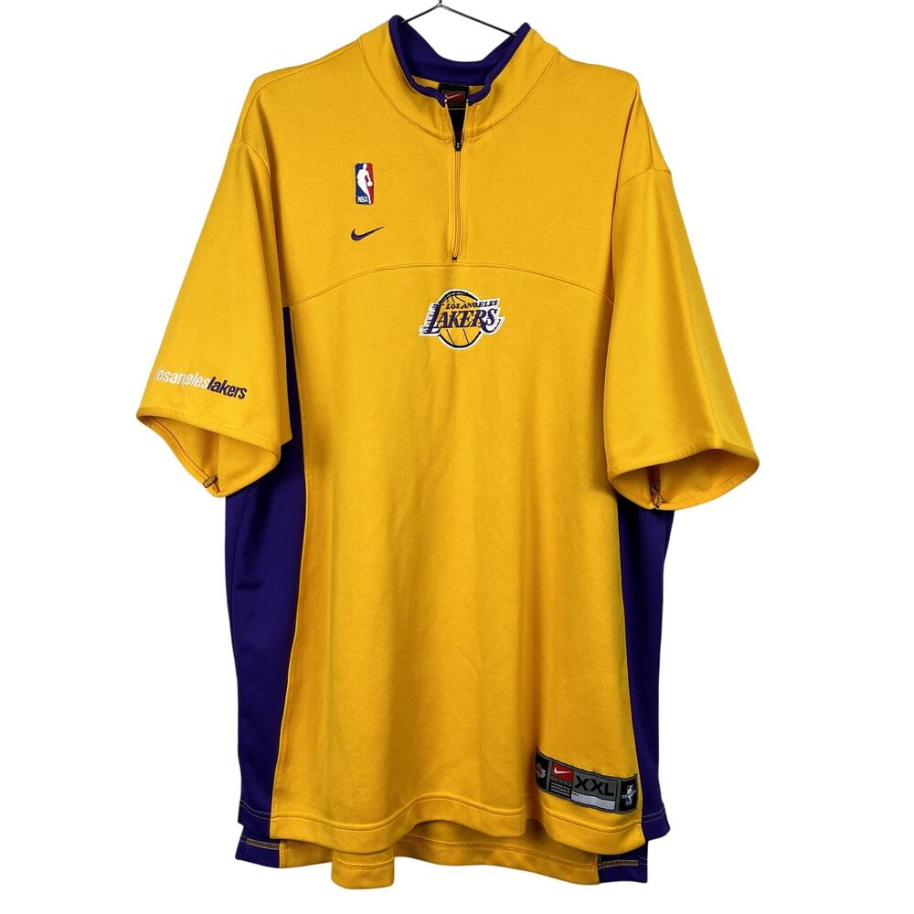 VTG Nike Team NBA Los Angeles Lakers Warmup‎ Jersey XXL Yellow Purple LA Y2K